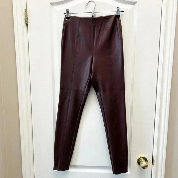 Topshop Piper Faux Leather Vegan Leggings Burgundy Oxblood  Size 2 - Picture 5 of 16